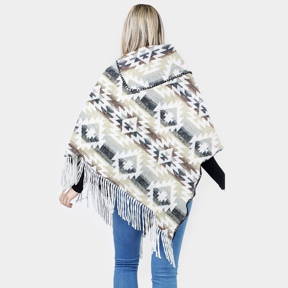 Western Pattern Tassel Poncho - Picture 2 of 2